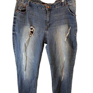Ellos Womens Size 16 Blue Mid-Rise Boyfriend Denim Plus Size Jeans